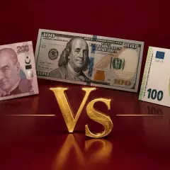 Turecka lira (200 TRY) kontra dolar (100 USD) i euro (100 EUR). Porównanie walut.