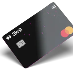 Karta Skrill z logo Mastercard i symbolem płatności zbliżeniowych. To narzędzie do płatności online, które ułatwia transakcje.