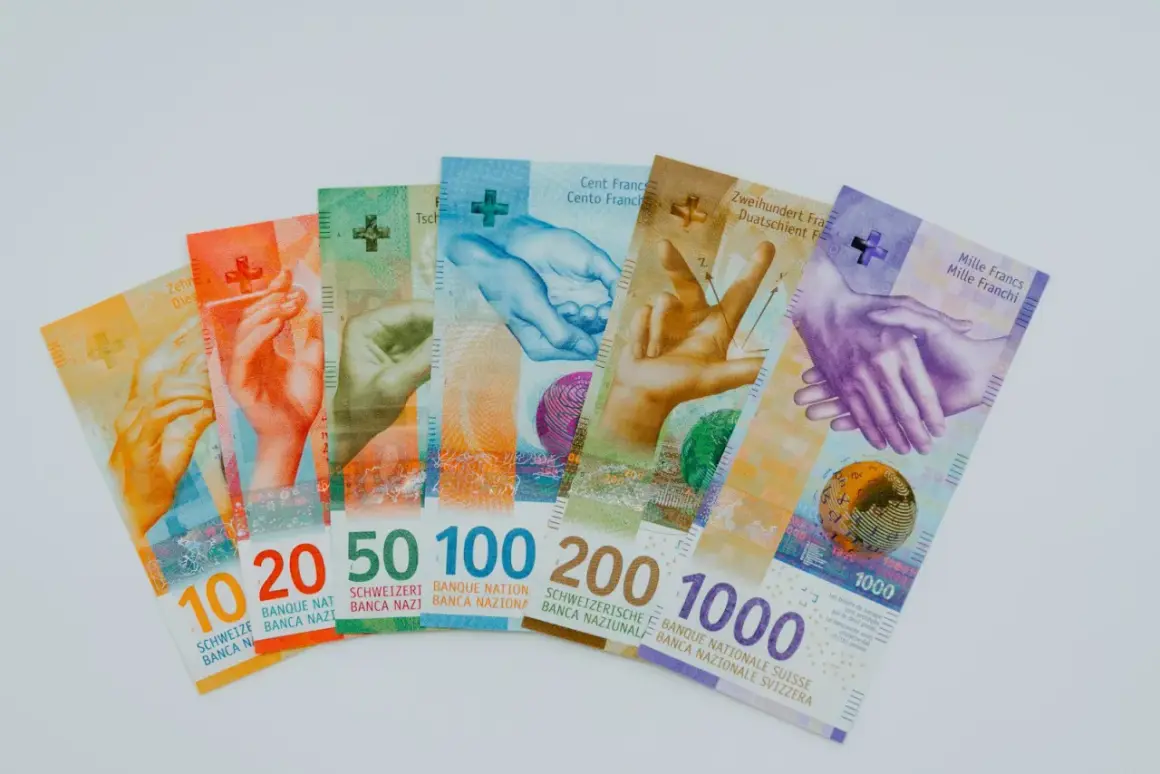 Szwajcarskie franki, od 10 do 1000, symbolizują bezpieczeństwo finansowe, chroniąc konto przed komornikiem.