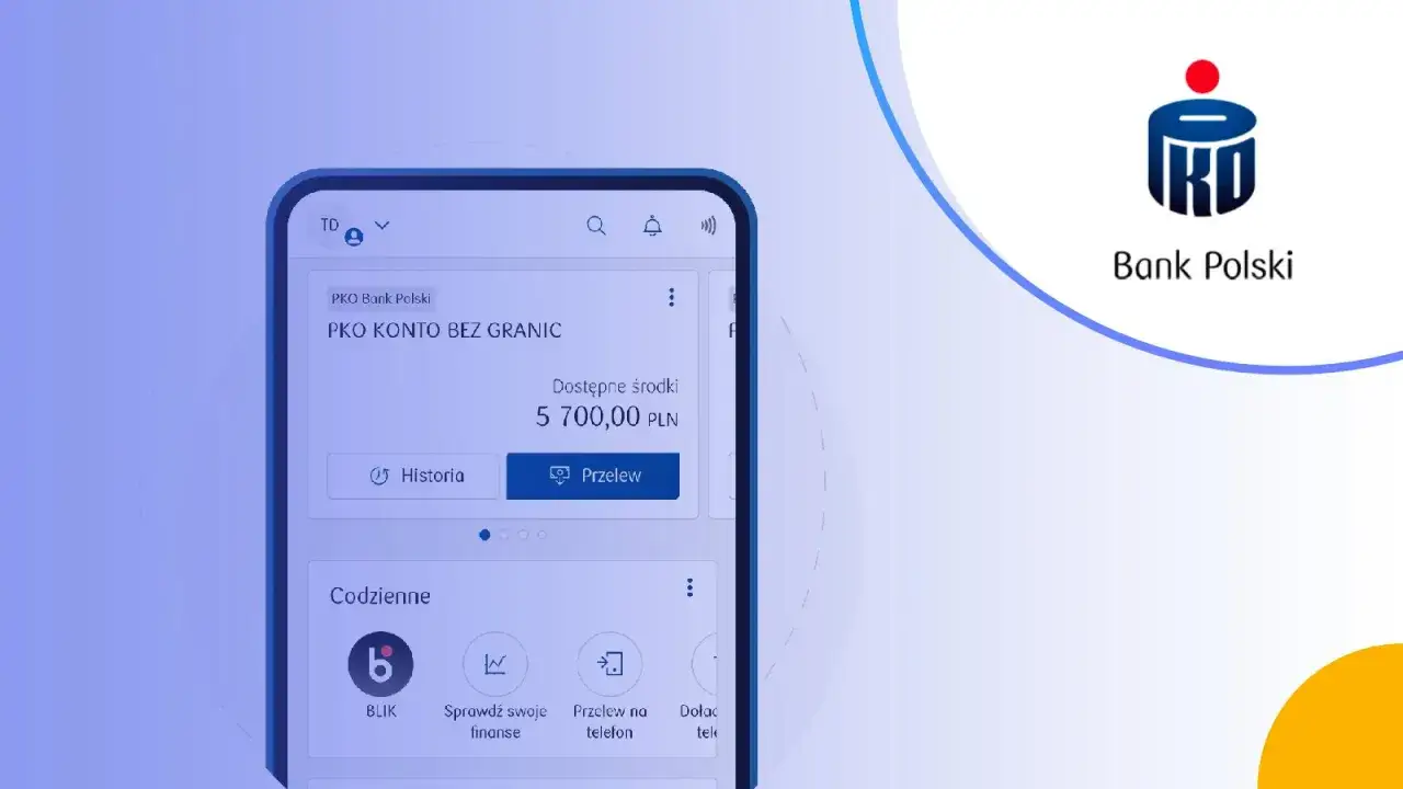 Jak sprawdzić limity w IKO? Na ekranie telefonu widać aplikację PKO Bank Polski z dostępnymi środkami i opcjami.