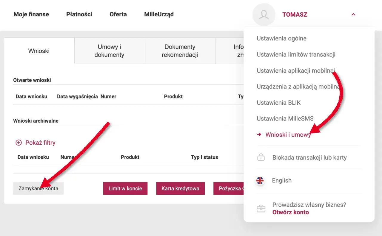Zamykanie konta w banku Millennium jest możliwe przez sekcję